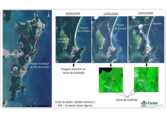Read more about the article Imagens de satélite identificam fumaça e focos de incêndio florestal em Florianópolis